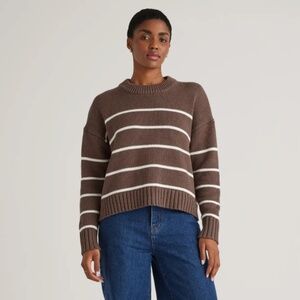 Quince 100% Organic Cotton Striped Crew Sweater Brown/Ivory Small